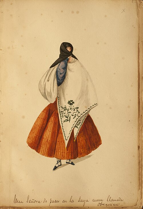 A lady walking with the new scarf, 1850, Pancho Fierro
