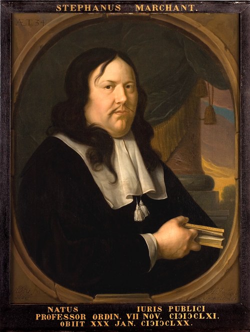Portret van Stephanus Marchant, hoogleraar Rechtsgeleerdheid te Leiden, 1601, Ary de Vois