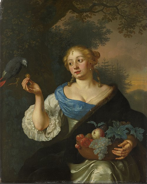 A young woman with a parrot, 1670, Ary de Vois