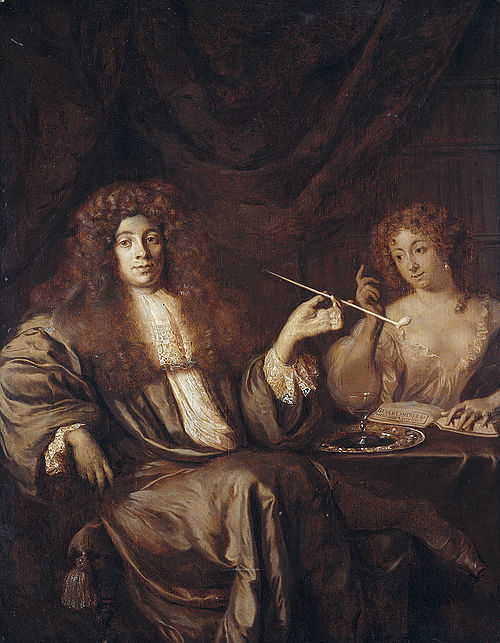 Portrait of Adriaan van Veverland (1651-ca.1712), writer of theological works and satires, with a wa, 1676, Ary de Vois