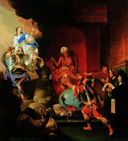 Injustice enthroned (Satire on Louis XIV in Dutch war 1672-78/79?)., 1647, Ary de Vois
