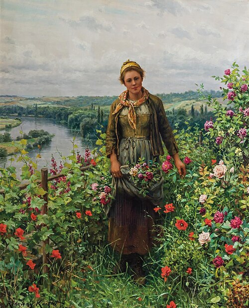 A Maid in Her Garden, , Daniel Ridgway Knight