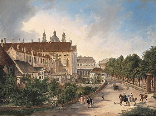 Die Nordseite der Königlichen Residenz im Jahr 1828, 1828, Domenico Quaglio le jeune
