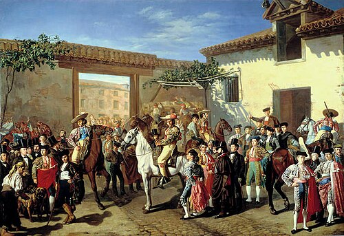 Horses in a Courtyard by the Bullring before the Bullfight, Madrid (detail), 1853, Manuel Castellano