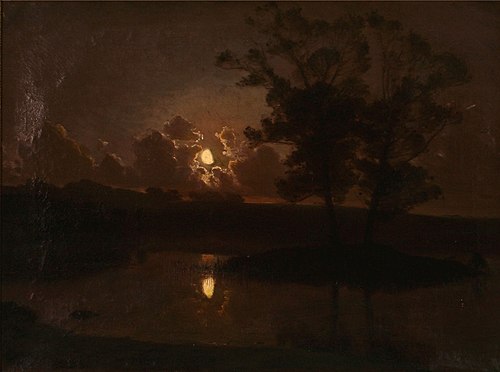 Høstaften ved Hjortekæret, Jægersborg Dyrehave, Maaneskin, 1888, August Jerndorff