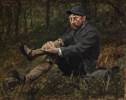 Arkitekten Thorvald Bindesbøll i en granskov på Kullen, 1889, August Jerndorff