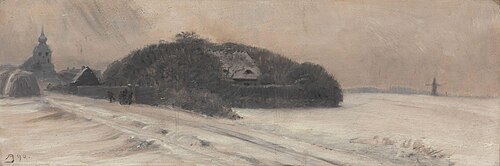 Huset laa i Byens yderste Udkant, om Sommeren ganske skjult af den tilgroede Have, 1890, August Jerndorff
