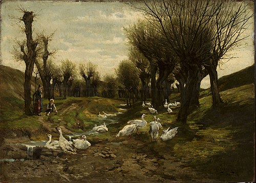 Geese alongside a creek, 1880, Richard Lorenz