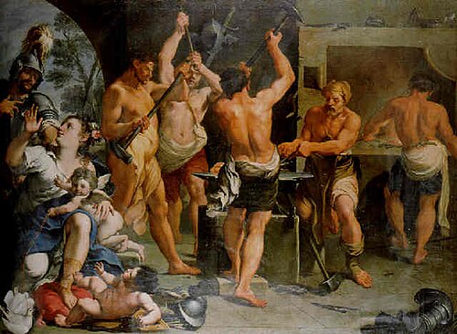 Venus y Marte en la forja de Vulcano, , Aureliano Milani
