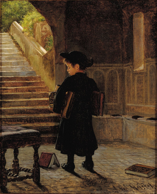 Small abbate with books under his arms., 1886, Axel Helsted