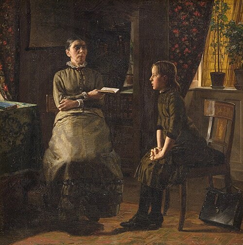 Lærerinde og elev, 1885, Axel Helsted
