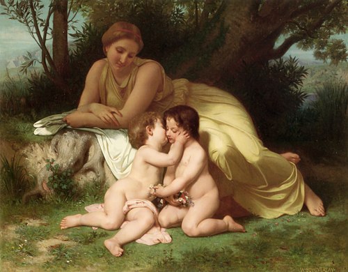 Jeune Femme contemplant deux enfants s'embrassant, 1851, William Bouguereau
