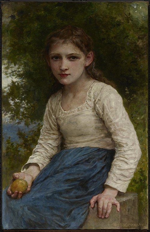 Jeune fille assise tenant une pomme, 1905, William Bouguereau