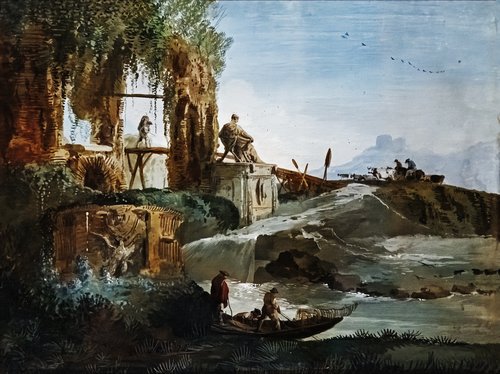 Paysage avec cascade et monument antique, 1750, Giuseppe Bernardino Bison