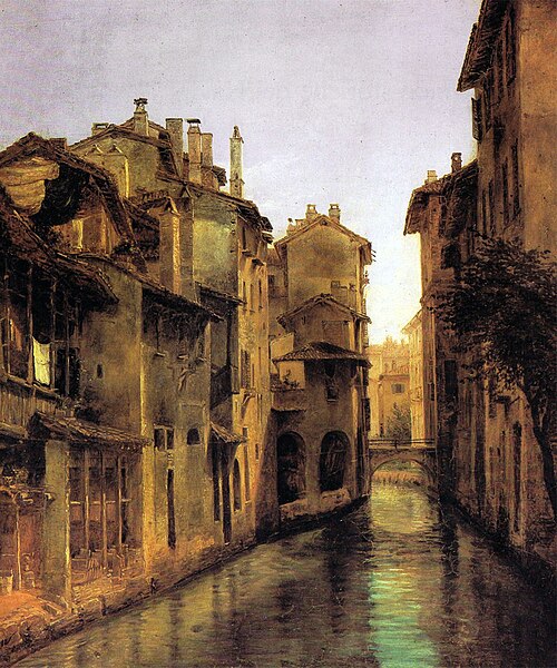 Il Naviglio Morto a Milano, 1844, Giuseppe Bernardino Bison