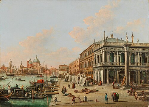 The Molo by the Biblioteca Marciana facing the entrance of the Canal Grande, Venice, 1844, Giuseppe Bernardino Bison