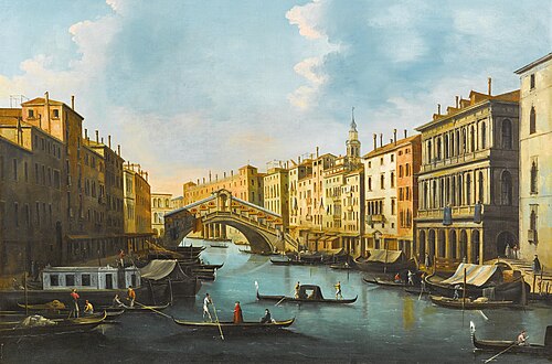 Venice, the Grand Canal with the Rialto bridge, 1844, Giuseppe Bernardino Bison
