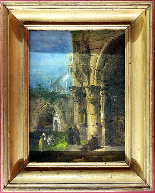 frati all'ingresso di una cattedrale, , Giuseppe Bernardino Bison