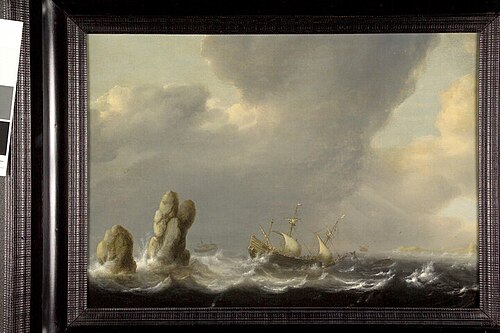 Schip op een stormachtige zee, 1645, Hendrick Staets