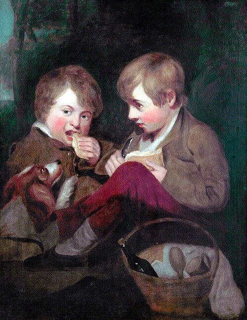 Two Boys Picnicking with a Dog, , William Beechey