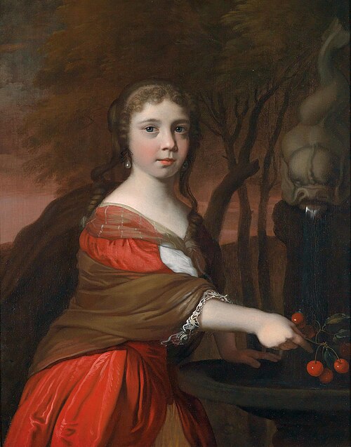 Porträt eines jungen Mädchens mit Kirschen, 1681, Barend Graat