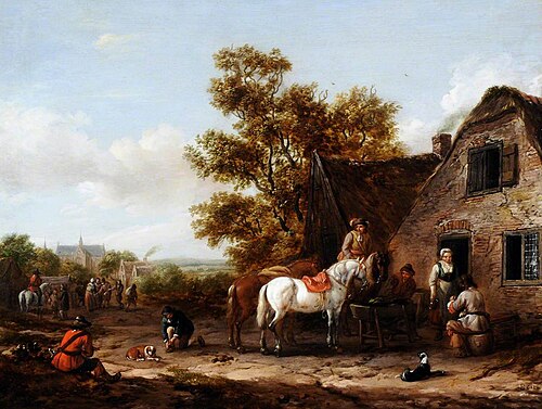 Figures and Horses by a Tavern, 1649, Barent Gael