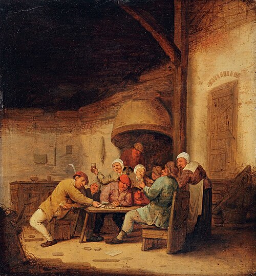 Peasants drinking and playing cards in tavern, 1650, Bartholomeus Molenaer
