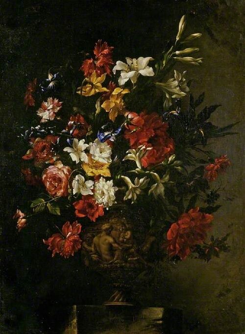 Flowers in a sculptured vase, 1666, Bartolomé Pérez