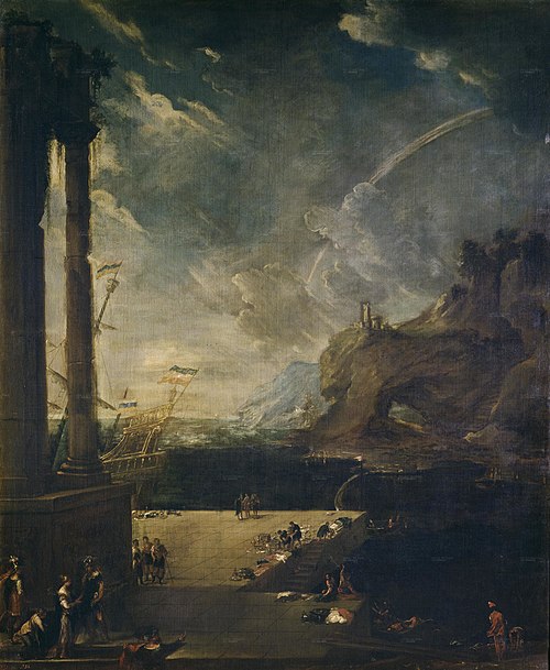Paisaje con la salida de Eneas de Cartago, 1651, Benito Manuel Agüero