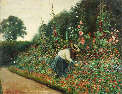 Girl Tending a Garden, , Benjamin Haughton