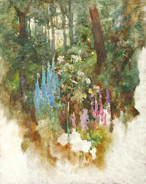 Lupins and Roses in a Garden, , Benjamin Haughton