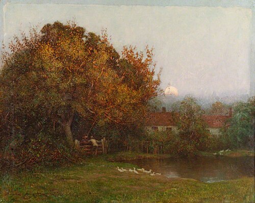 Sunset behind Trees with Pond, , Benjamin Haughton