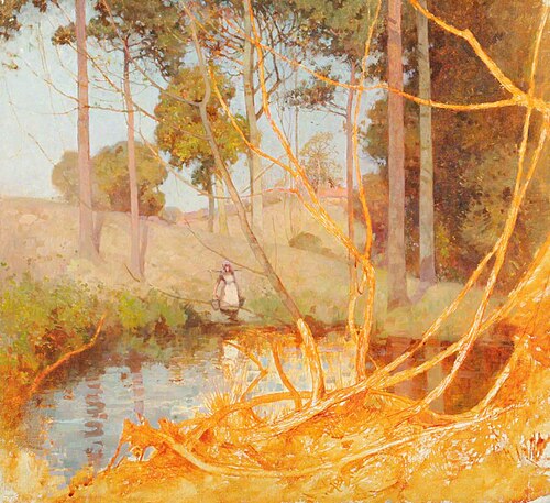 Woman Drawing Water at a Pond, , Benjamin Haughton