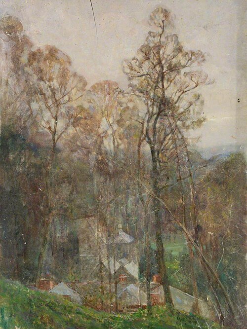 Trees near a Village at Sunset, , Benjamin Haughton