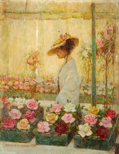 Woman in a Conservatory with Roses, , Benjamin Haughton