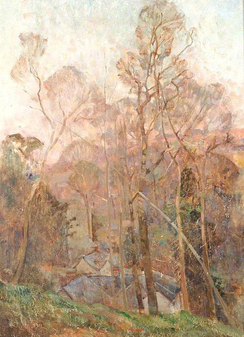 Trees near a Cottage at Sunset, , Benjamin Haughton