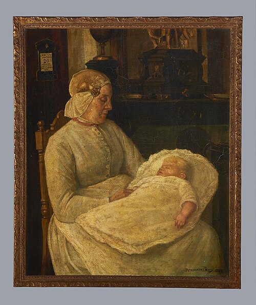 Baker in Friese dracht, met pasgeborene, 1888, 1888, Benjamin Liepman Prins