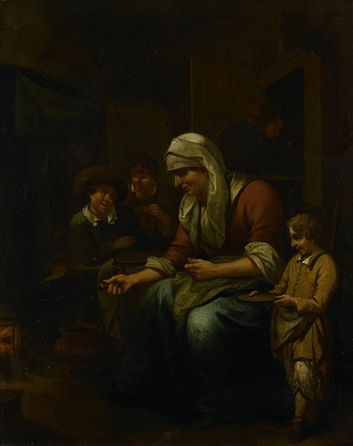 Woman making pancakes, 1689, Bernardus van Schendel