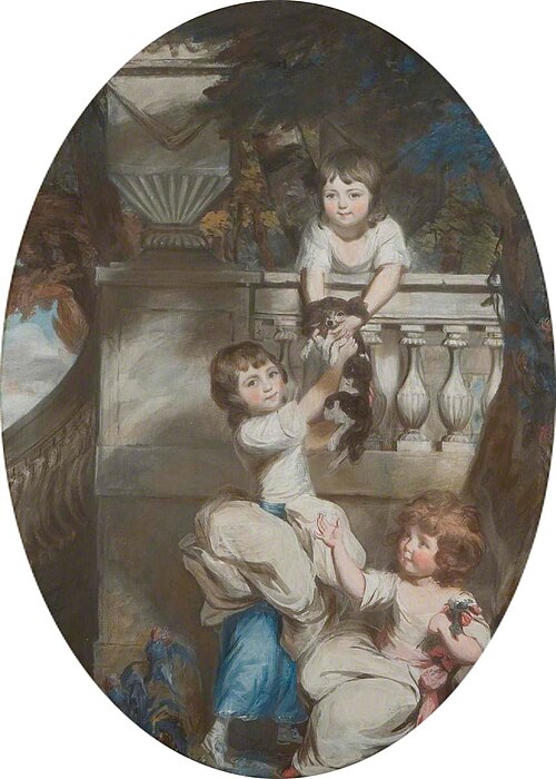 Three Young Girls on a Terrace with a Dog, , Daniel Gardner