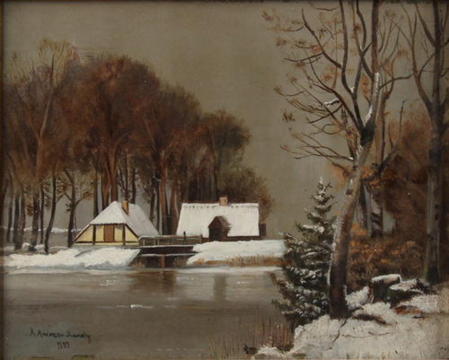 A water mill in winter., 1883, Anders Andersen-Lundby