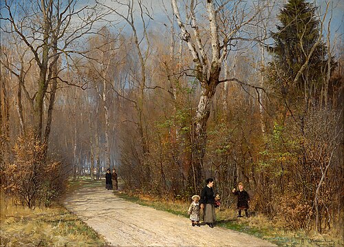 An autumn walk in the English Garden of Munich, 1887, Anders Andersen-Lundby