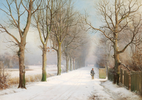 A man on a snow covered avenue., 1872, Anders Andersen-Lundby