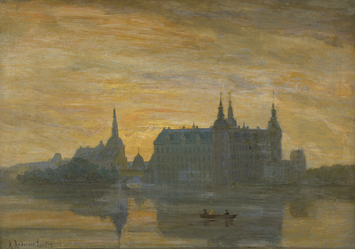 Frederiksborg Castle as evening falls., 1890, Anders Andersen-Lundby
