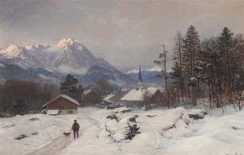 A hunter at a mountain settlement., 1890, Anders Andersen-Lundby