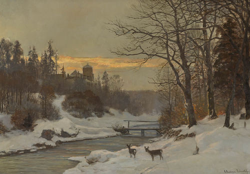 Winter landscape at a river., 1890, Anders Andersen-Lundby