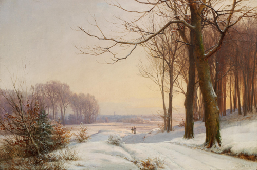 A winter landscape at sunset., 1874, Anders Andersen-Lundby