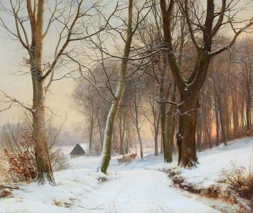A winter landscape at sunrise., 1873, Anders Andersen-Lundby
