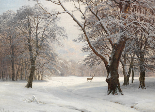 A winter day in Jægersborg Dyrehave., 1874, Anders Andersen-Lundby