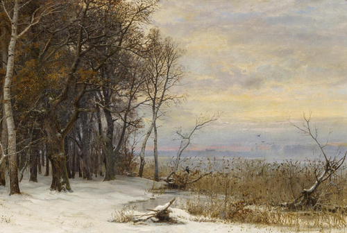 Winter day at the shore of a lake., 1878, Anders Andersen-Lundby