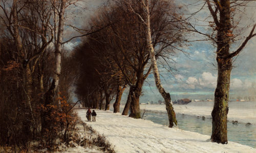 Winter landscape with wanderers., 1880, Anders Andersen-Lundby
